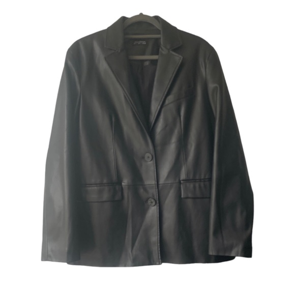 Jackets & Blazers - Bershka ladies black long sleeved button up faux leather blazer jacket coat